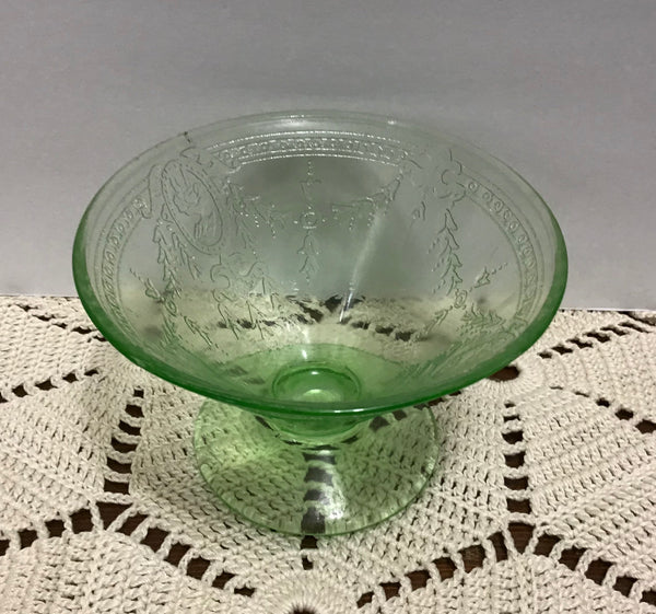 Rose Cameo Sherbet, Green Depression Glass