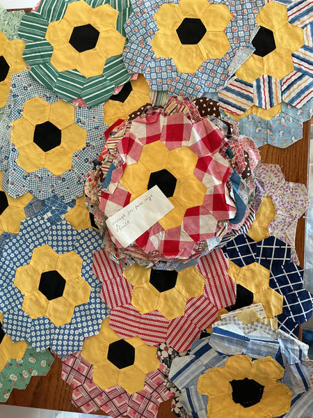 Grandmother’s Flower Garden Quilt Pieces