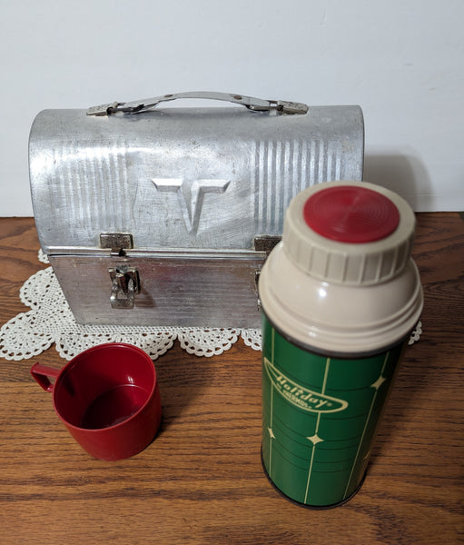 Vintage Aluminum Lunch Box with Thermos