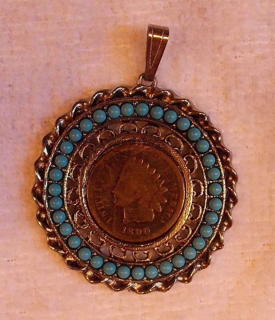 Turquoise Indian Head Coin Pendant