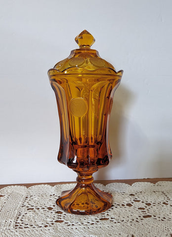 Amber Fostoria Coin Glass Urn with Lid