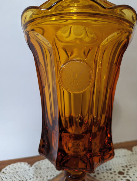 Amber Fostoria Coin Glass Urn with Lid