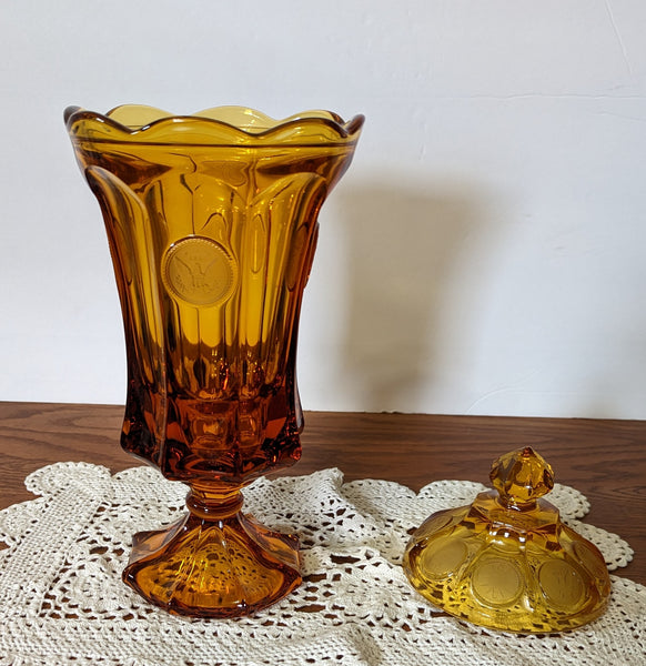 Amber Fostoria Coin Glass Urn with Lid