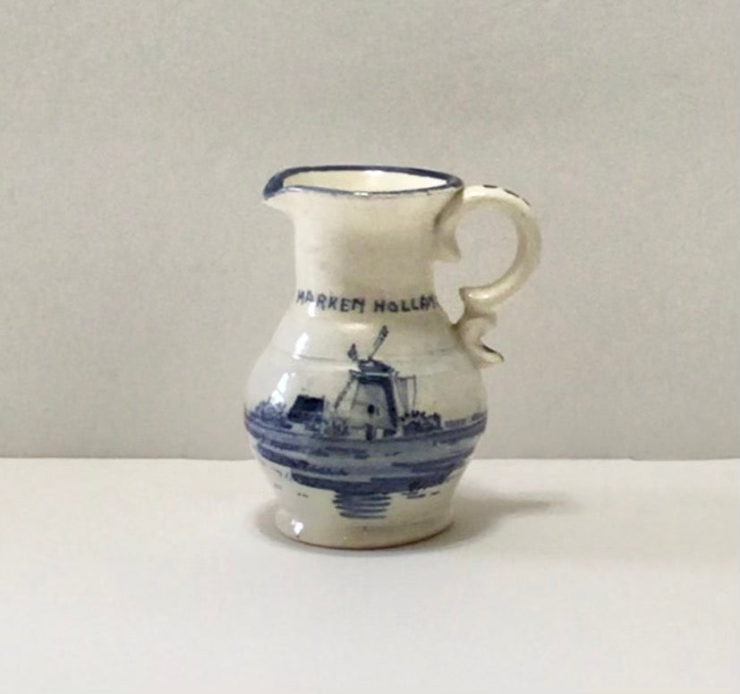 Antique or Vintage Glass Creamer Pitcher Flow Blue Delft Style