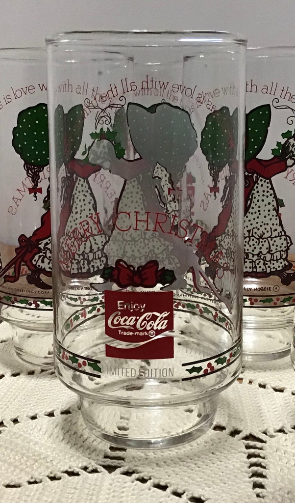 VINTAGE Holly Hobbie Drinking Glass Tumblers 16 oz. Christmas Coke 3-Piece  Set
