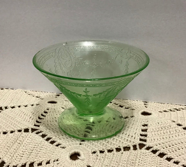 Rose Cameo Sherbet, Green Depression Glass