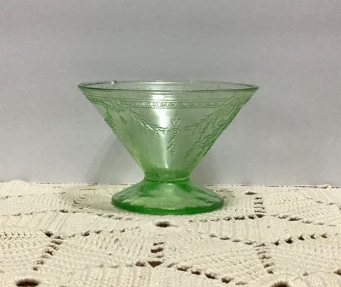 Rose Cameo Sherbet, Green Depression Glass